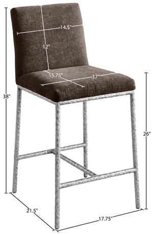 Meridian Furniture Reeves Plush Chenille Upholstered Counter Stool with Iron Frame for Kitchen Islands and Bars Brown Style 3 11080Brown-C