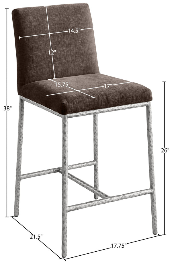 Meridian Furniture Reeves Plush Chenille Upholstered Counter Stool with Iron Frame for Kitchen Islands and Bars Brown Style 3 11080Brown-C