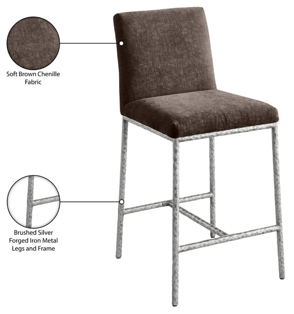 Meridian Furniture Reeves Plush Chenille Upholstered Counter Stool with Iron Frame for Kitchen Islands and Bars Brown Style 3 11080Brown-C