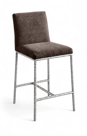 Meridian Furniture Reeves Plush Chenille Upholstered Counter Stool with Iron Frame for Kitchen Islands and Bars Brown Style 3 11080Brown-C