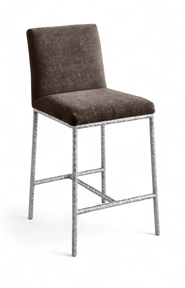 Meridian Furniture Reeves Plush Chenille Upholstered Counter Stool with Iron Frame for Kitchen Islands and Bars Brown Style 3 11080Brown-C