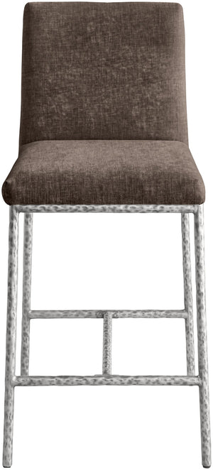 Meridian Furniture Reeves Plush Chenille Upholstered Counter Stool with Iron Frame for Kitchen Islands and Bars Brown Style 3 11080Brown-C
