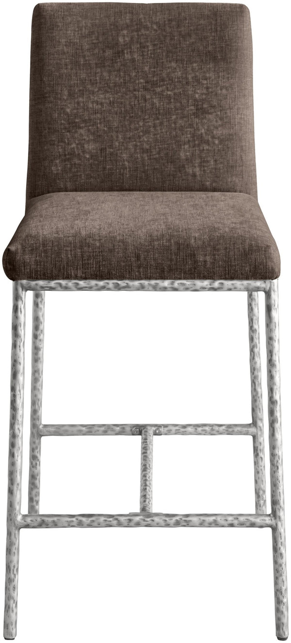 Meridian Furniture Reeves Plush Chenille Upholstered Counter Stool with Iron Frame for Kitchen Islands and Bars Brown Style 3 11080Brown-C