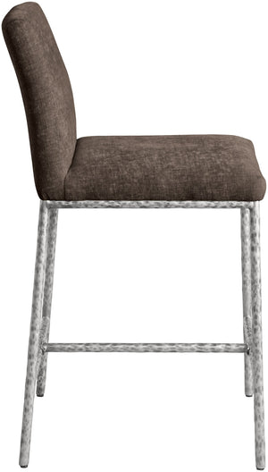 Meridian Furniture Reeves Plush Chenille Upholstered Counter Stool with Iron Frame for Kitchen Islands and Bars Brown Style 3 11080Brown-C