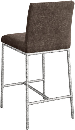 Meridian Furniture Reeves Plush Chenille Upholstered Counter Stool with Iron Frame for Kitchen Islands and Bars Brown Style 3 11080Brown-C