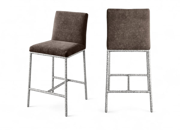 Meridian Furniture Reeves Plush Chenille Upholstered Counter Stool with Iron Frame for Kitchen Islands and Bars Brown Style 3 11080Brown-C