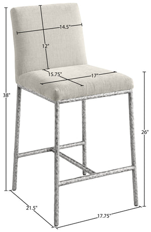 Meridian Furniture Reeves Plush Chenille Upholstered Counter Stool with Iron Frame for Kitchen Islands and Bars Cream Style 3 11080Cream-C