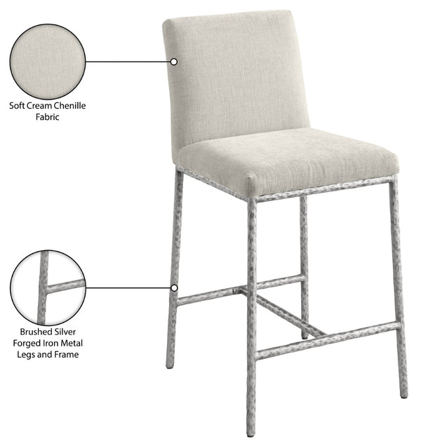 Meridian Furniture Reeves Plush Chenille Upholstered Counter Stool with Iron Frame for Kitchen Islands and Bars Cream Style 3 11080Cream-C