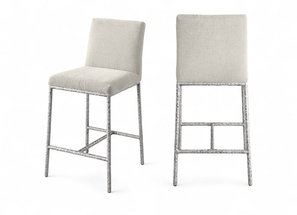 Meridian Furniture Reeves Plush Chenille Upholstered Counter Stool with Iron Frame for Kitchen Islands and Bars Cream Style 3 11080Cream-C