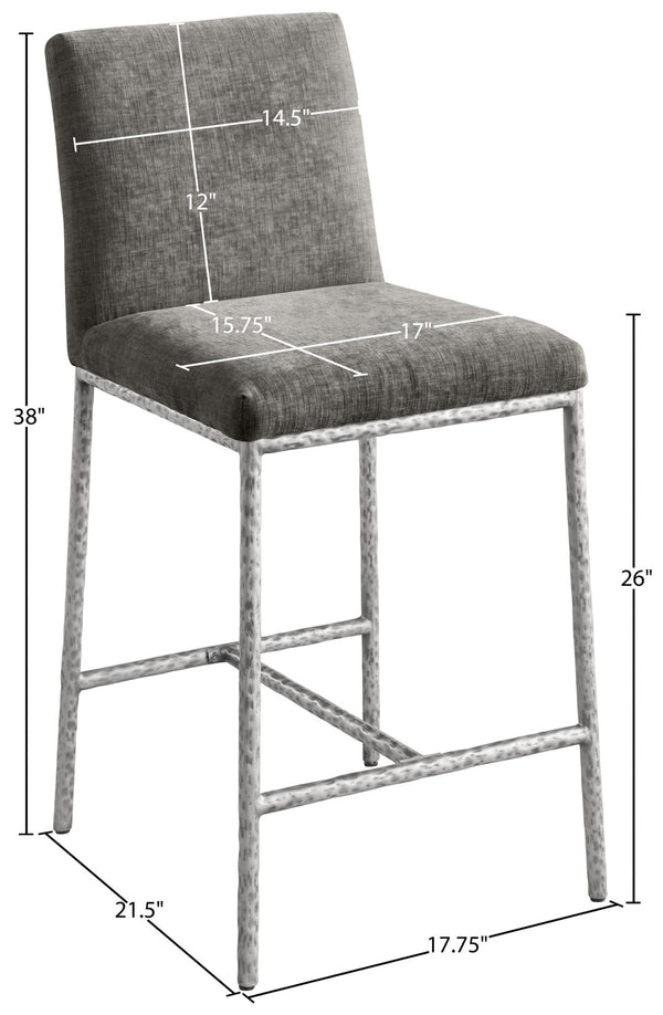 Meridian Furniture Reeves Plush Chenille Upholstered Counter Stool with Iron Frame for Kitchen Islands and Bars Grey Style 3 11080Grey-C
