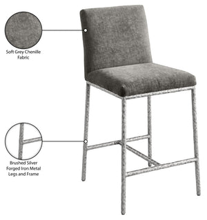 Meridian Furniture Reeves Plush Chenille Upholstered Counter Stool with Iron Frame for Kitchen Islands and Bars Grey Style 3 11080Grey-C