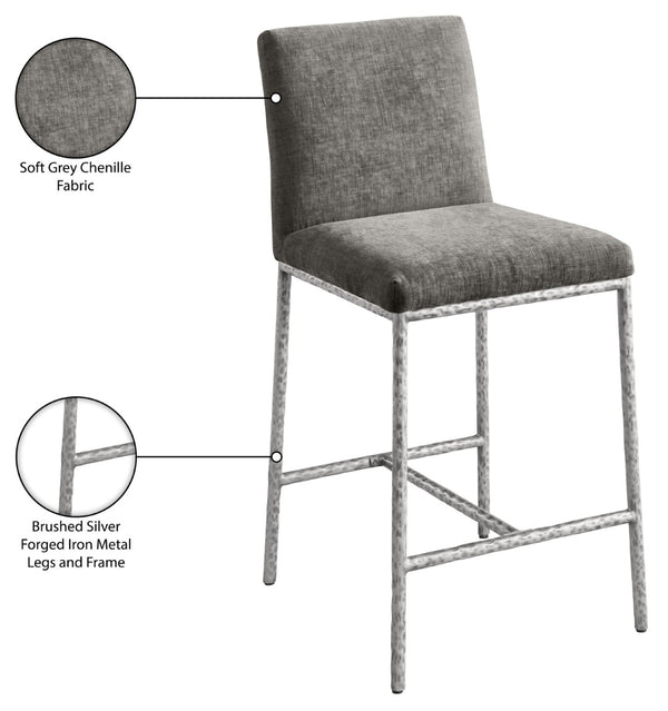 Meridian Furniture Reeves Plush Chenille Upholstered Counter Stool with Iron Frame for Kitchen Islands and Bars Grey Style 3 11080Grey-C