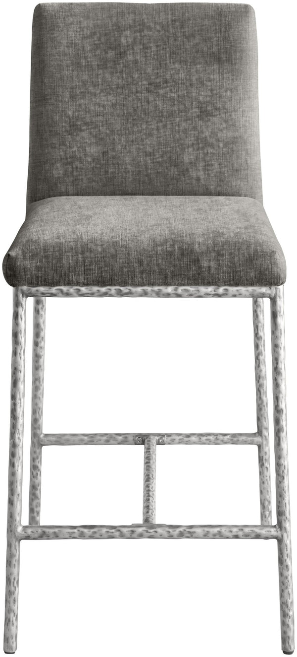 Meridian Furniture Reeves Plush Chenille Upholstered Counter Stool with Iron Frame for Kitchen Islands and Bars Grey Style 3 11080Grey-C