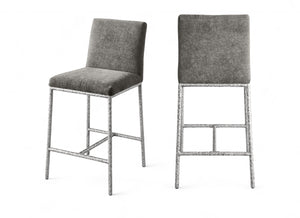 Meridian Furniture Reeves Plush Chenille Upholstered Counter Stool with Iron Frame for Kitchen Islands and Bars Grey Style 3 11080Grey-C