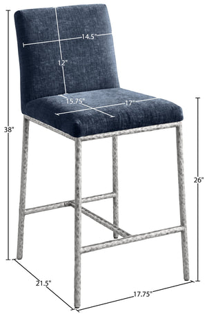 Meridian Furniture Reeves Plush Chenille Upholstered Counter Stool with Iron Frame for Kitchen Islands and Bars Navy Style 3 11080Navy-C