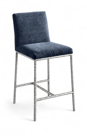 Meridian Furniture Reeves Plush Chenille Upholstered Counter Stool with Iron Frame for Kitchen Islands and Bars Navy Style 3 11080Navy-C