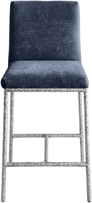 Meridian Furniture Reeves Plush Chenille Upholstered Counter Stool with Iron Frame for Kitchen Islands and Bars Navy Style 3 11080Navy-C