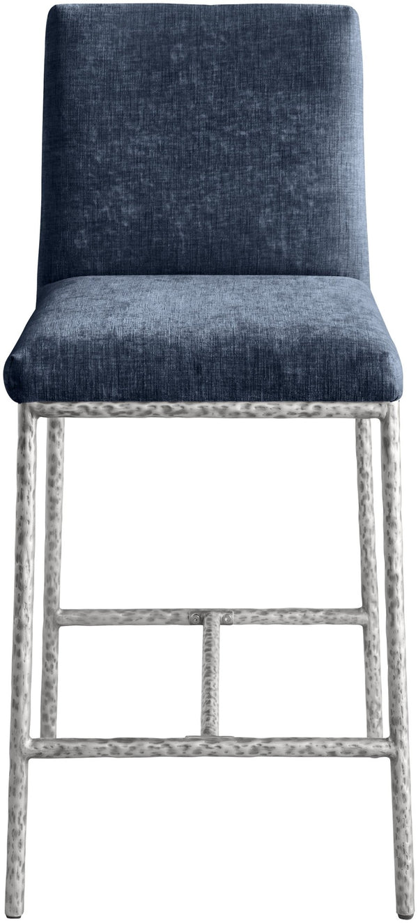 Meridian Furniture Reeves Plush Chenille Upholstered Counter Stool with Iron Frame for Kitchen Islands and Bars Navy Style 3 11080Navy-C