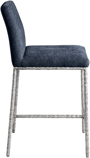 Meridian Furniture Reeves Plush Chenille Upholstered Counter Stool with Iron Frame for Kitchen Islands and Bars Navy Style 3 11080Navy-C