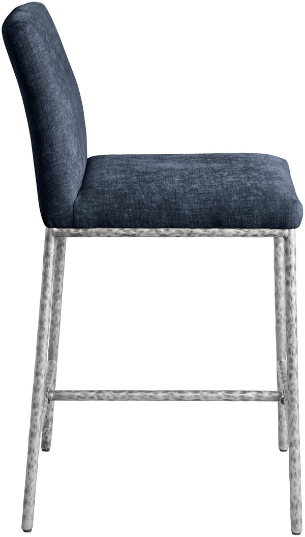 Meridian Furniture Reeves Plush Chenille Upholstered Counter Stool with Iron Frame for Kitchen Islands and Bars Navy Style 3 11080Navy-C