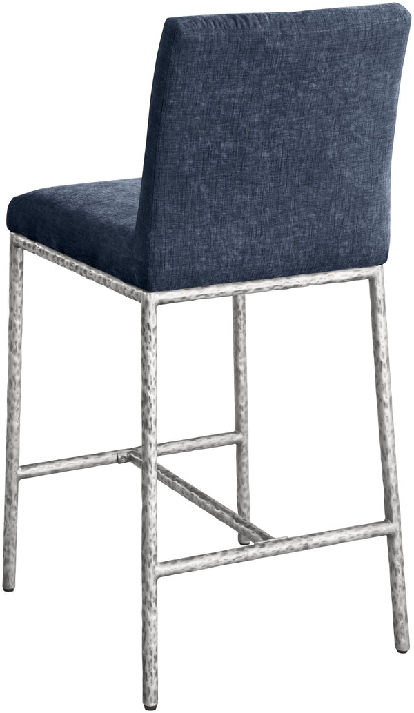 Meridian Furniture Reeves Plush Chenille Upholstered Counter Stool with Iron Frame for Kitchen Islands and Bars Navy Style 3 11080Navy-C