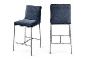 Meridian Furniture Reeves Plush Chenille Upholstered Counter Stool with Iron Frame for Kitchen Islands and Bars Navy Style 3 11080Navy-C