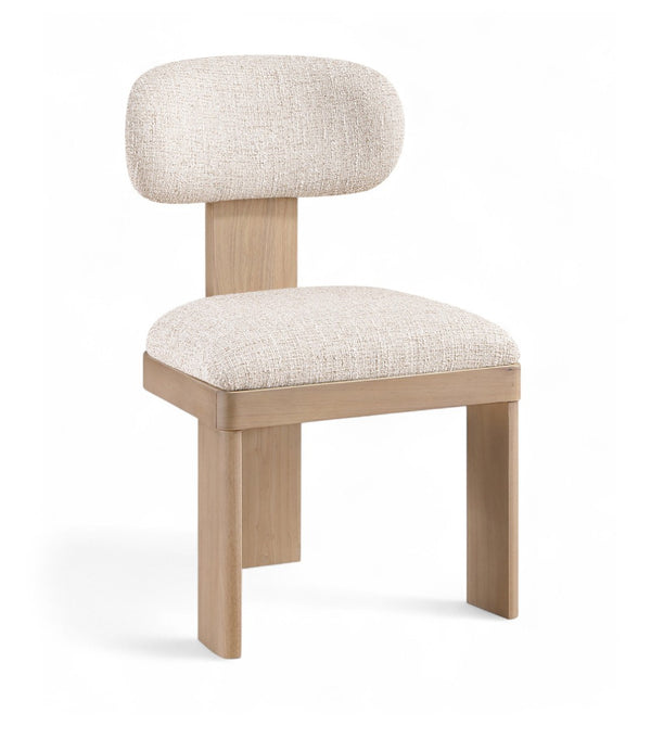 Meridian Furniture Timbra Art Deco Upholstered Dining Chair Linen Weave Fabric Solid Wood Frame Elegant Rooms Beige A 11081Beige-C