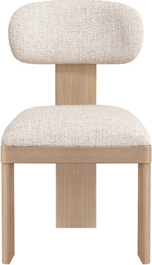 Meridian Furniture Timbra Art Deco Upholstered Dining Chair Linen Weave Fabric Solid Wood Frame Elegant Rooms Beige A 11081Beige-C