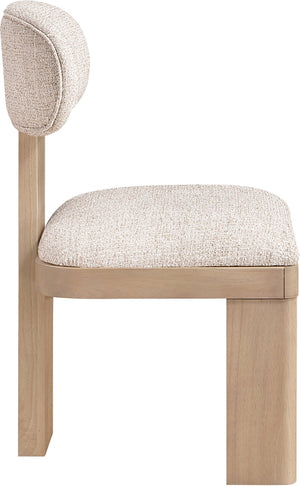 Meridian Furniture Timbra Art Deco Upholstered Dining Chair Linen Weave Fabric Solid Wood Frame Elegant Rooms Beige A 11081Beige-C