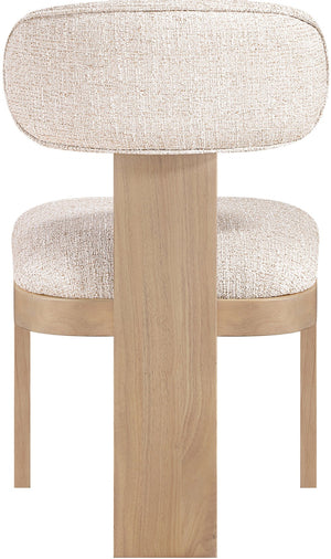 Meridian Furniture Timbra Art Deco Upholstered Dining Chair Linen Weave Fabric Solid Wood Frame Elegant Rooms Beige A 11081Beige-C