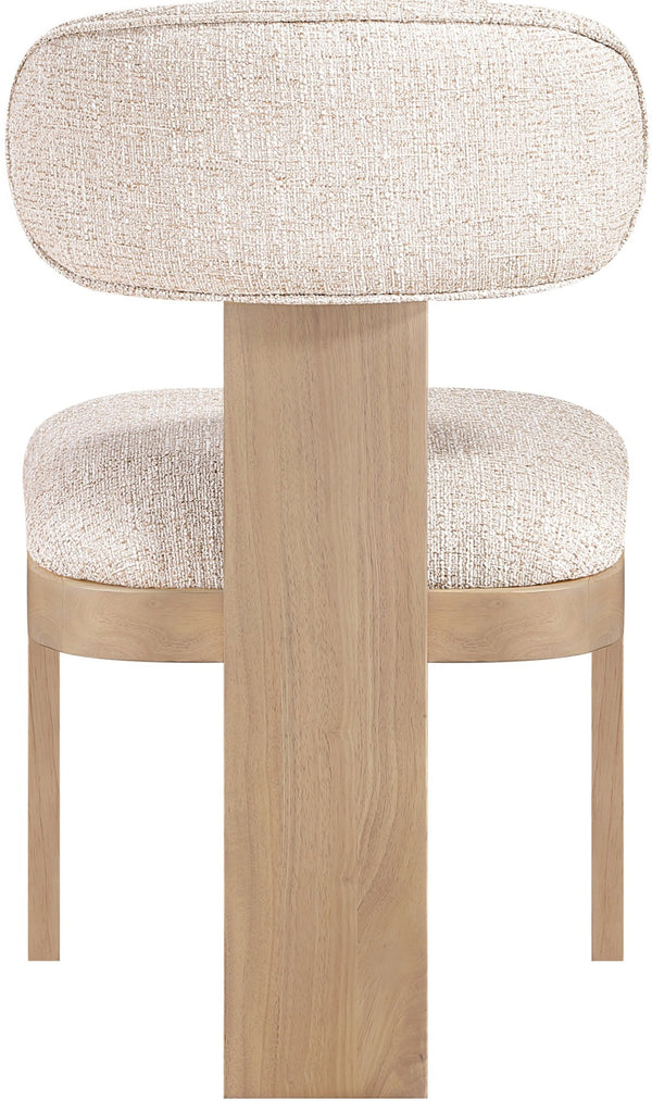 Meridian Furniture Timbra Art Deco Upholstered Dining Chair Linen Weave Fabric Solid Wood Frame Elegant Rooms Beige A 11081Beige-C