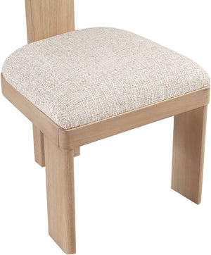 Meridian Furniture Timbra Art Deco Upholstered Dining Chair Linen Weave Fabric Solid Wood Frame Elegant Rooms Beige A 11081Beige-C