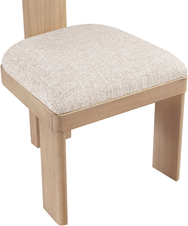 Meridian Furniture Timbra Art Deco Upholstered Dining Chair Linen Weave Fabric Solid Wood Frame Elegant Rooms Beige A 11081Beige-C
