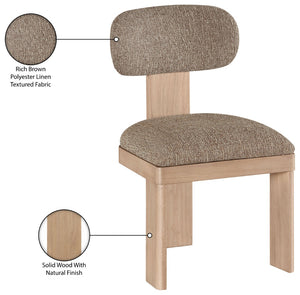Meridian Furniture Timbra Art Deco Upholstered Dining Chair Linen Weave Fabric Solid Wood Frame Elegant Rooms Brown A 11081Brown-C