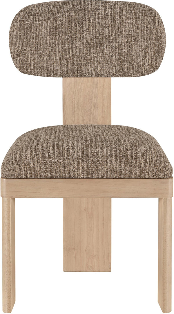 Meridian Furniture Timbra Art Deco Upholstered Dining Chair Linen Weave Fabric Solid Wood Frame Elegant Rooms Brown A 11081Brown-C