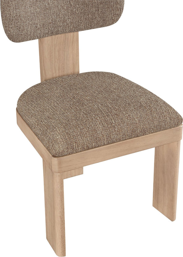 Meridian Furniture Timbra Art Deco Upholstered Dining Chair Linen Weave Fabric Solid Wood Frame Elegant Rooms Brown A 11081Brown-C