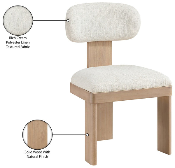 Meridian Furniture Timbra Art Deco Upholstered Dining Chair Linen Weave Fabric Solid Wood Frame Elegant Rooms Cream A 11081Cream-C