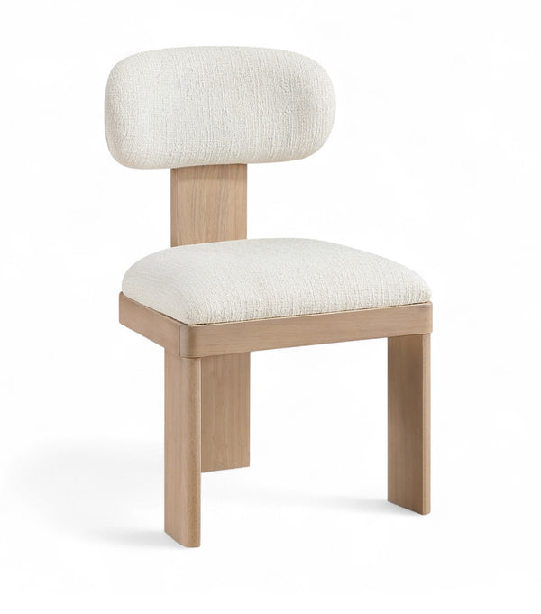 Meridian Furniture Timbra Art Deco Upholstered Dining Chair Linen Weave Fabric Solid Wood Frame Elegant Rooms Cream A 11081Cream-C