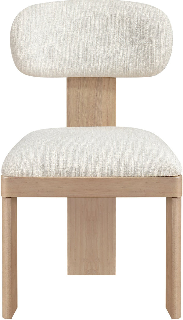Meridian Furniture Timbra Art Deco Upholstered Dining Chair Linen Weave Fabric Solid Wood Frame Elegant Rooms Cream A 11081Cream-C