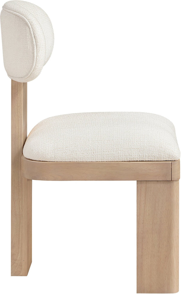 Meridian Furniture Timbra Art Deco Upholstered Dining Chair Linen Weave Fabric Solid Wood Frame Elegant Rooms Cream A 11081Cream-C
