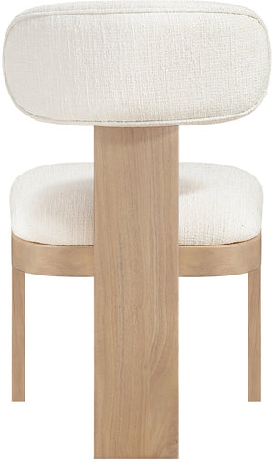 Meridian Furniture Timbra Art Deco Upholstered Dining Chair Linen Weave Fabric Solid Wood Frame Elegant Rooms Cream A 11081Cream-C