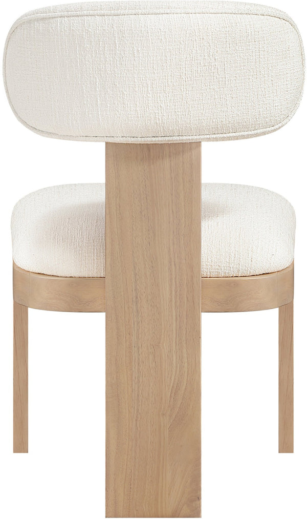 Meridian Furniture Timbra Art Deco Upholstered Dining Chair Linen Weave Fabric Solid Wood Frame Elegant Rooms Cream A 11081Cream-C