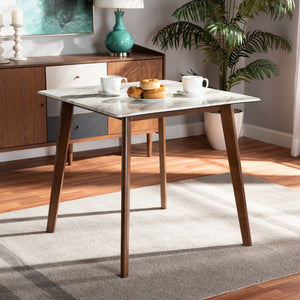 Baxton Studio Baxton Studio Kaylee Mid-Century Modern Walnut Dining Table with Faux Marble Top for 4 People Kaylee-Marble/Walnut-DT