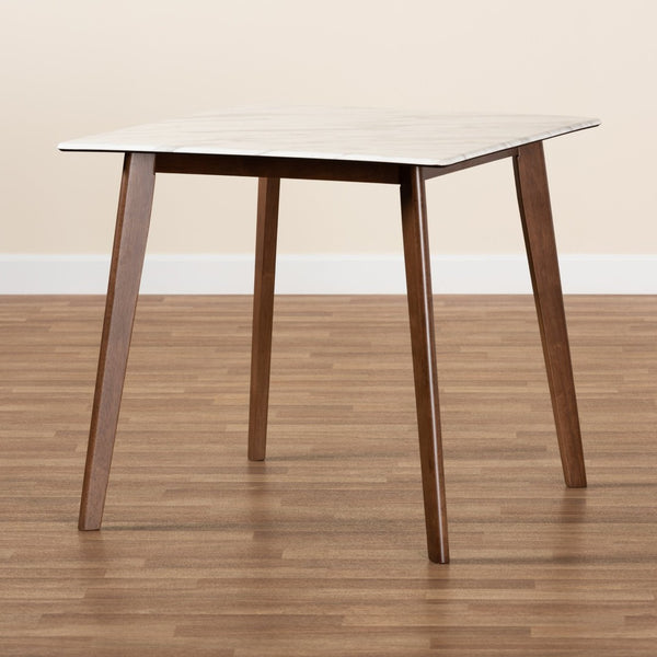 Baxton Studio Baxton Studio Kaylee Mid-Century Modern Walnut Dining Table with Faux Marble Top for 4 People Kaylee-Marble/Walnut-DT