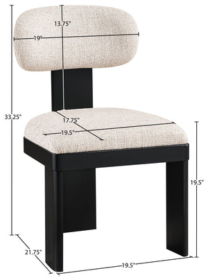 Meridian Furniture Timbra Art Deco Upholstered Dining Chair Linen Weave Fabric Solid Wood Frame Elegant Rooms Beige B 11082Beige-C
