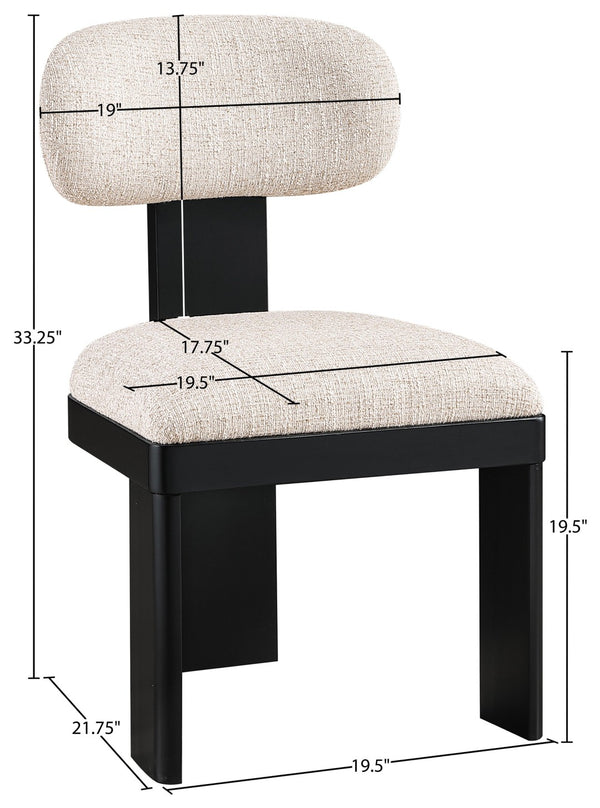 Meridian Furniture Timbra Art Deco Upholstered Dining Chair Linen Weave Fabric Solid Wood Frame Elegant Rooms Beige B 11082Beige-C