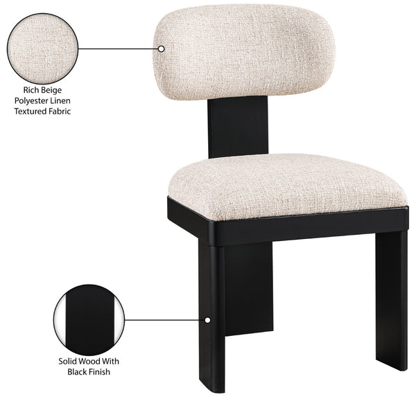Meridian Furniture Timbra Art Deco Upholstered Dining Chair Linen Weave Fabric Solid Wood Frame Elegant Rooms Beige B 11082Beige-C