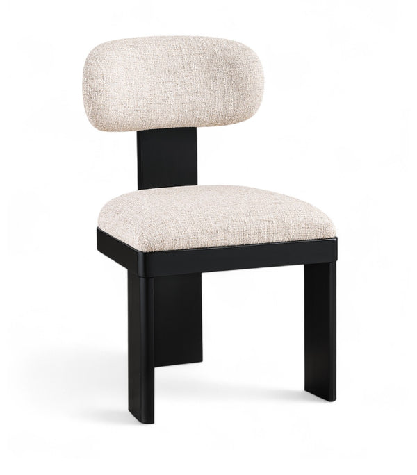 Meridian Furniture Timbra Art Deco Upholstered Dining Chair Linen Weave Fabric Solid Wood Frame Elegant Rooms Beige B 11082Beige-C