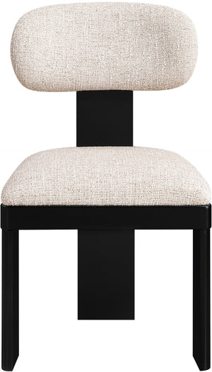 Meridian Furniture Timbra Art Deco Upholstered Dining Chair Linen Weave Fabric Solid Wood Frame Elegant Rooms Beige B 11082Beige-C