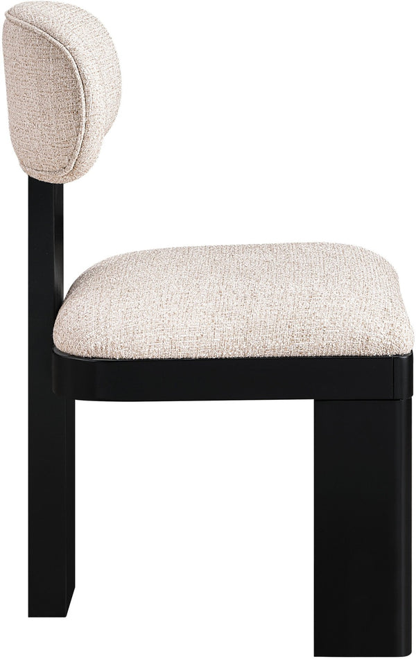 Meridian Furniture Timbra Art Deco Upholstered Dining Chair Linen Weave Fabric Solid Wood Frame Elegant Rooms Beige B 11082Beige-C
